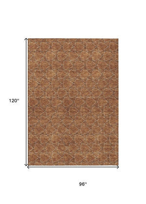HomeRoots 5' Orange and Ivory Geometric Area Rug - Washable, Durable, Indoor-Outdoor Design for Any Space 8' X 10' 613575