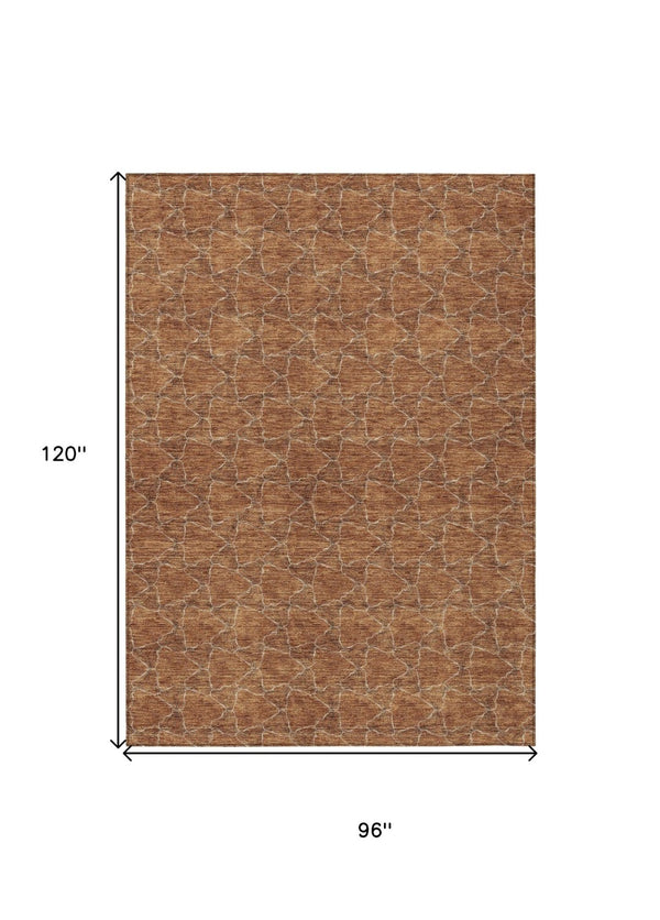 HomeRoots 5' Orange and Ivory Geometric Area Rug - Washable, Durable, Indoor-Outdoor Design for Any Space 8' X 10' 613575
