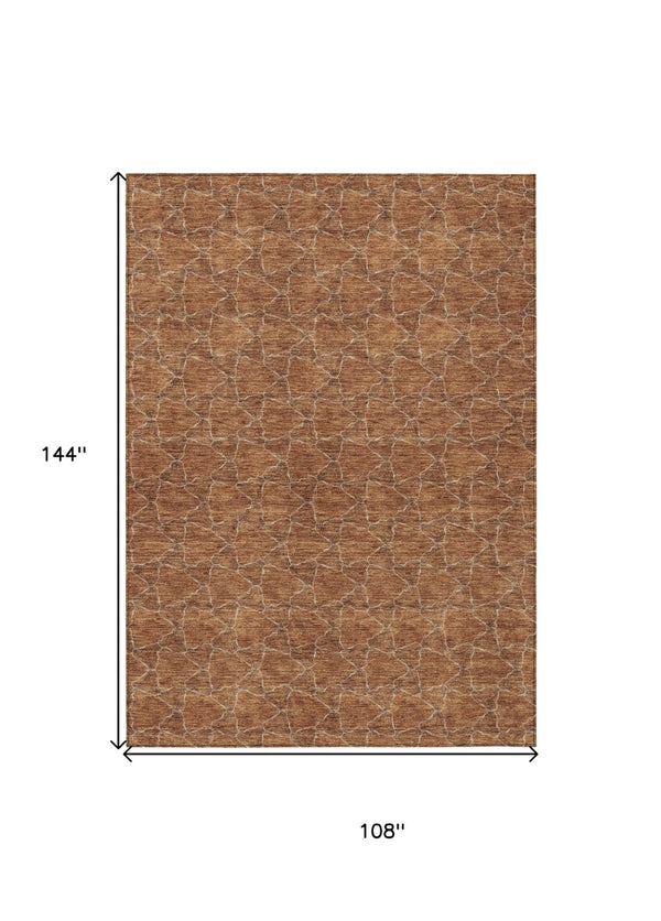 HomeRoots 5' Orange and Ivory Geometric Area Rug - Washable, Durable, Indoor-Outdoor Design for Any Space 9' X 12' 613576