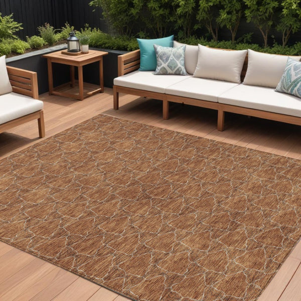HomeRoots 5' Orange and Ivory Geometric Area Rug - Washable, Durable, Indoor-Outdoor Design for Any Space 9' X 12' 613576