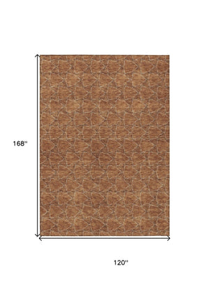 HomeRoots 5' Orange and Ivory Geometric Area Rug - Washable, Durable, Indoor-Outdoor Design for Any Space 10' X 14' 613577