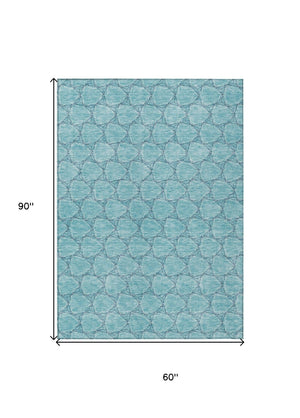 HomeRoots 5' Geometric Teal and Navy Blue Area Rug - Stylish, Washable, Durable for Indoor and Outdoor Use! 5' X 8' 613591