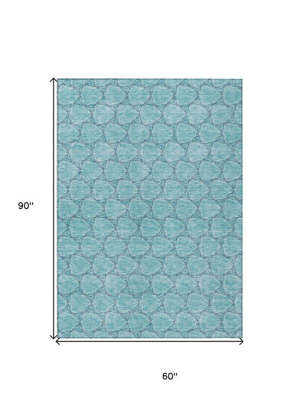 HomeRoots 5' Geometric Teal and Navy Blue Area Rug - Stylish, Washable, Durable for Indoor and Outdoor Use! 5' X 8' 613591