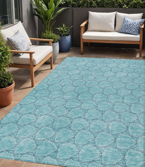 HomeRoots 5' Geometric Teal and Navy Blue Area Rug - Stylish, Washable, Durable for Indoor and Outdoor Use! 5' X 8' 613591