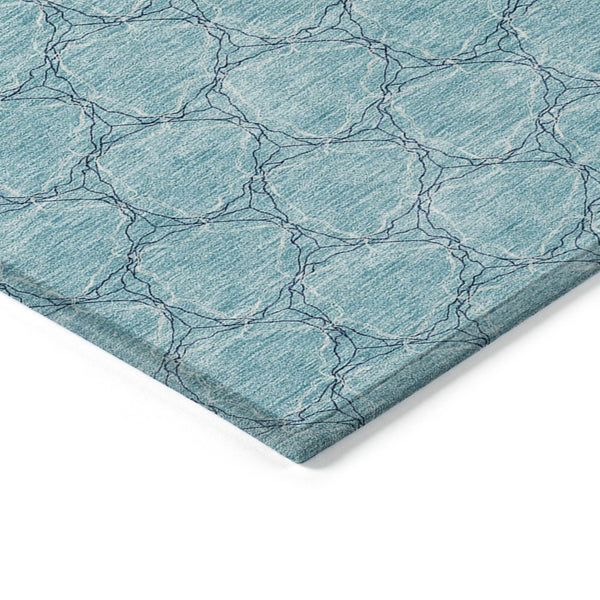 HomeRoots 5' Geometric Teal and Navy Blue Area Rug - Stylish, Washable, Durable for Indoor and Outdoor Use! 5' X 8' 613591