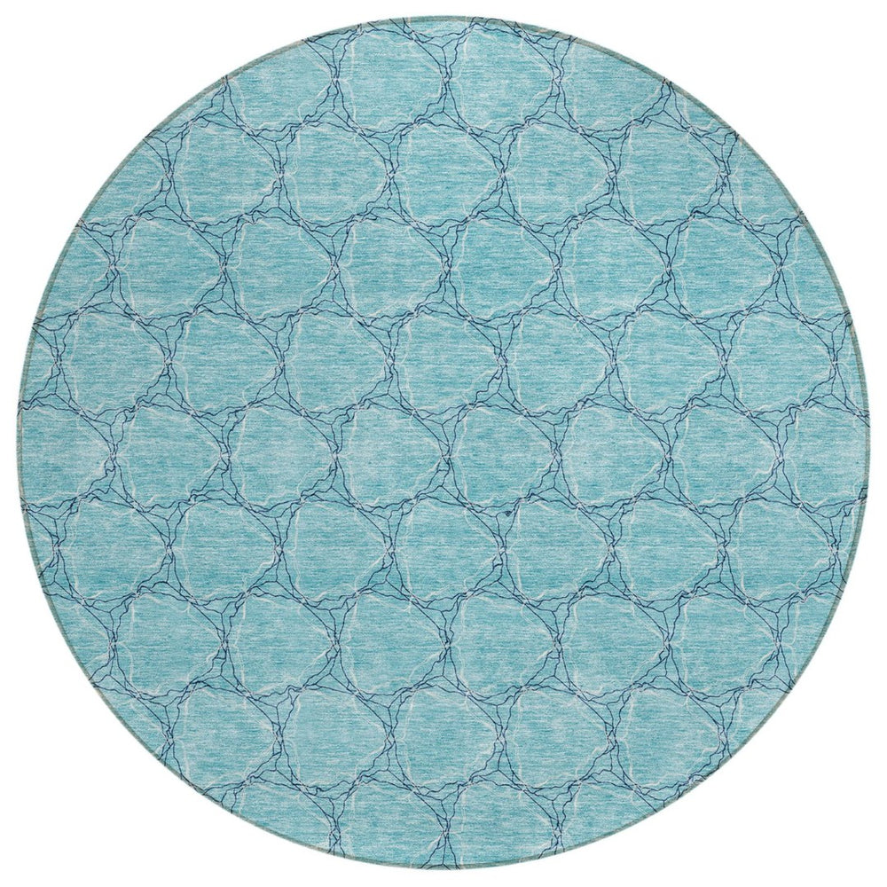 HomeRoots 5' Geometric Teal and Navy Blue Area Rug - Stylish, Washable, Durable for Indoor and Outdoor Use! 8' Round 613592
