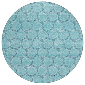 HomeRoots 5' Geometric Teal and Navy Blue Area Rug - Stylish, Washable, Durable for Indoor and Outdoor Use! 8' Round 613592