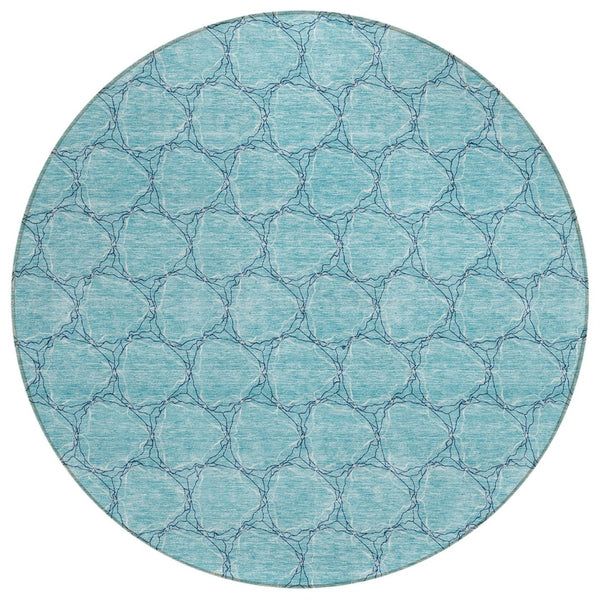HomeRoots 5' Geometric Teal and Navy Blue Area Rug - Stylish, Washable, Durable for Indoor and Outdoor Use! 8' Round 613592
