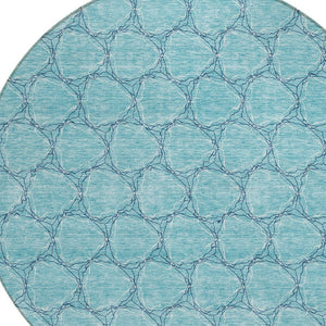 HomeRoots 5' Geometric Teal and Navy Blue Area Rug - Stylish, Washable, Durable for Indoor and Outdoor Use! 8' Round 613592