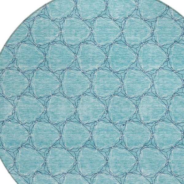 HomeRoots 5' Geometric Teal and Navy Blue Area Rug - Stylish, Washable, Durable for Indoor and Outdoor Use! 8' Round 613592
