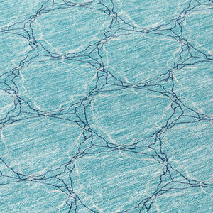 HomeRoots 5' Geometric Teal and Navy Blue Area Rug - Stylish, Washable, Durable for Indoor and Outdoor Use! 8' Round 613592