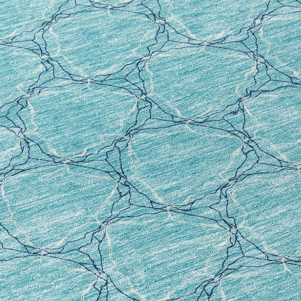 HomeRoots 5' Geometric Teal and Navy Blue Area Rug - Stylish, Washable, Durable for Indoor and Outdoor Use! 8' Round 613592