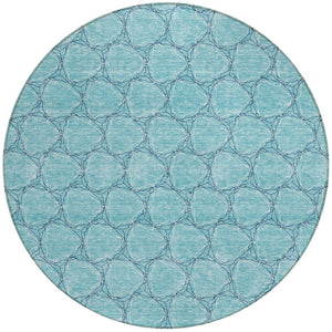 HomeRoots 5' Geometric Teal and Navy Blue Area Rug - Stylish, Washable, Durable for Indoor and Outdoor Use! 8' Round 613592