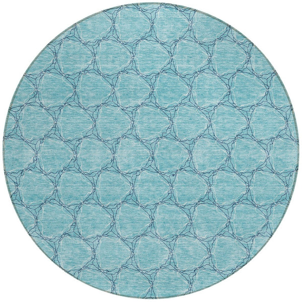 HomeRoots 5' Geometric Teal and Navy Blue Area Rug - Stylish, Washable, Durable for Indoor and Outdoor Use! 8' Round 613592