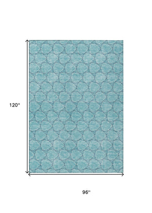 HomeRoots 5' Geometric Teal and Navy Blue Area Rug - Stylish, Washable, Durable for Indoor and Outdoor Use! 8' X 10' 613593