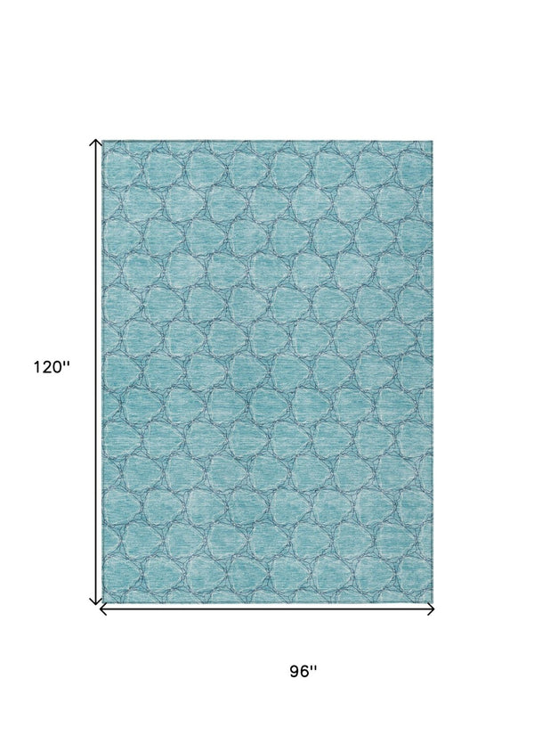 HomeRoots 5' Geometric Teal and Navy Blue Area Rug - Stylish, Washable, Durable for Indoor and Outdoor Use! 8' X 10' 613593