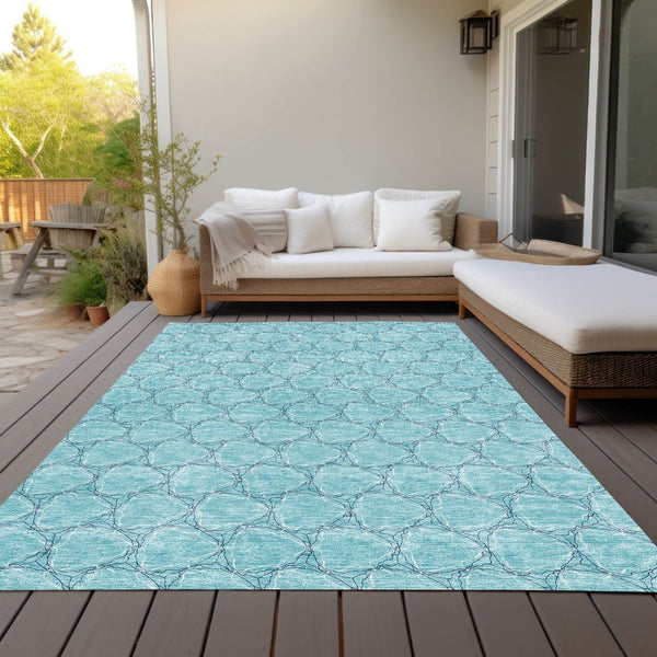 HomeRoots 5' Geometric Teal and Navy Blue Area Rug - Stylish, Washable, Durable for Indoor and Outdoor Use! 8' X 10' 613593