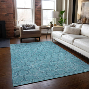 HomeRoots 5' Geometric Teal and Navy Blue Area Rug - Stylish, Washable, Durable for Indoor and Outdoor Use! 8' X 10' 613593
