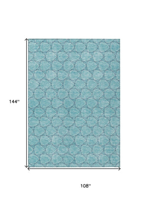 HomeRoots 5' Geometric Teal and Navy Blue Area Rug - Stylish, Washable, Durable for Indoor and Outdoor Use! 9' X 12' 613594