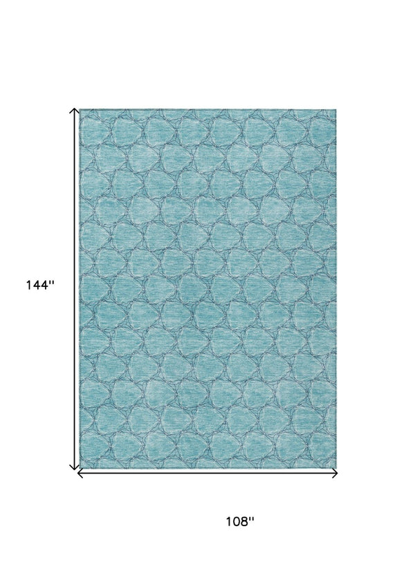 HomeRoots 5' Geometric Teal and Navy Blue Area Rug - Stylish, Washable, Durable for Indoor and Outdoor Use! 9' X 12' 613594