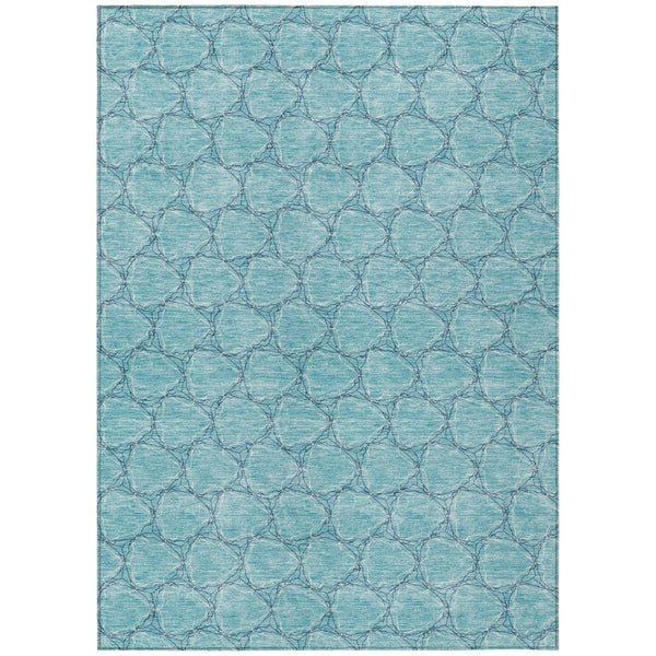 HomeRoots 5' Geometric Teal and Navy Blue Area Rug - Stylish, Washable, Durable for Indoor and Outdoor Use! 9' X 12' 613594