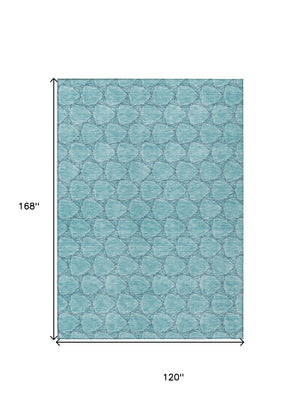 HomeRoots 5' Geometric Teal and Navy Blue Area Rug - Stylish, Washable, Durable for Indoor and Outdoor Use! 10' X 14' 613595
