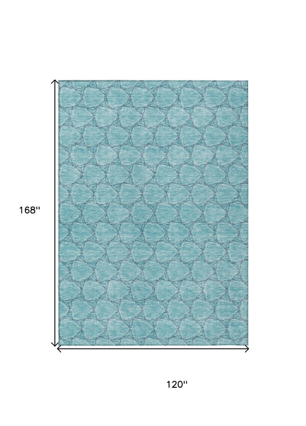HomeRoots 5' Geometric Teal and Navy Blue Area Rug - Stylish, Washable, Durable for Indoor and Outdoor Use! 10' X 14' 613595