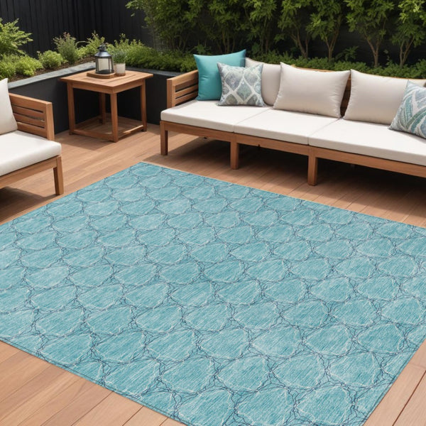 HomeRoots 5' Geometric Teal and Navy Blue Area Rug - Stylish, Washable, Durable for Indoor and Outdoor Use! 10' X 14' 613595