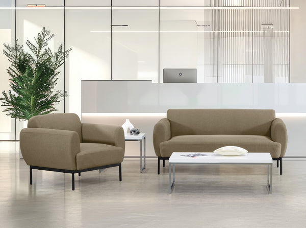 OSP Home Furnishings Delta Commercial Armchair with Sinuous Spring Seat and Black Metal Legs for Lobbies Armchair Taupe DTL51-K063