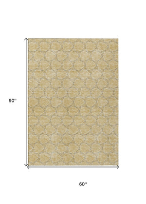 HomeRoots 5' Durable Wheat and Gray Geometric Area Rug – Versatile, Washable Design for Indoor and Outdoor Use 5' X 8' 613597