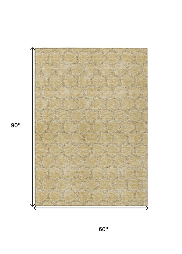 HomeRoots 5' Durable Wheat and Gray Geometric Area Rug – Versatile, Washable Design for Indoor and Outdoor Use 5' X 8' 613597