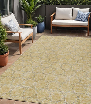 HomeRoots 5' Durable Wheat and Gray Geometric Area Rug – Versatile, Washable Design for Indoor and Outdoor Use 5' X 8' 613597