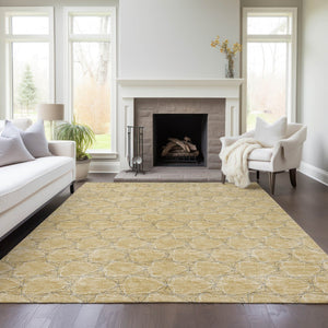 HomeRoots 5' Durable Wheat and Gray Geometric Area Rug – Versatile, Washable Design for Indoor and Outdoor Use 5' X 8' 613597