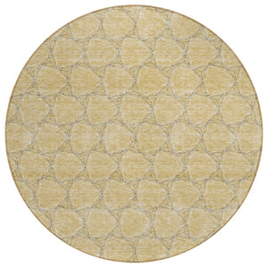 HomeRoots 5' Durable Wheat and Gray Geometric Area Rug – Versatile, Washable Design for Indoor and Outdoor Use 8' Round 613598