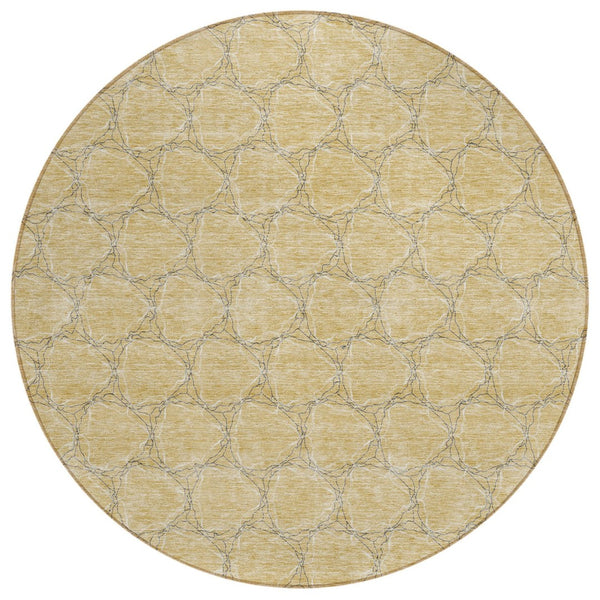 HomeRoots 5' Durable Wheat and Gray Geometric Area Rug – Versatile, Washable Design for Indoor and Outdoor Use 8' Round 613598