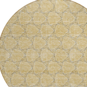 HomeRoots 5' Durable Wheat and Gray Geometric Area Rug – Versatile, Washable Design for Indoor and Outdoor Use 8' Round 613598