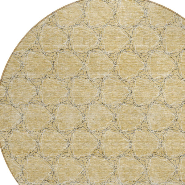 HomeRoots 5' Durable Wheat and Gray Geometric Area Rug – Versatile, Washable Design for Indoor and Outdoor Use 8' Round 613598