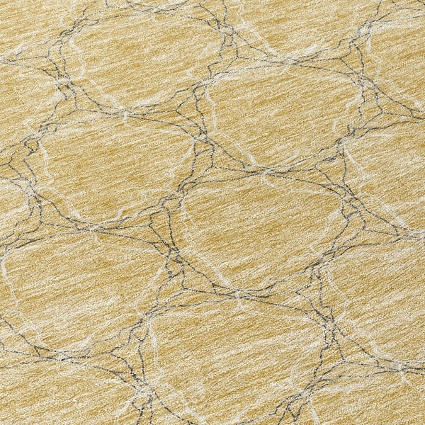 HomeRoots 5' Durable Wheat and Gray Geometric Area Rug – Versatile, Washable Design for Indoor and Outdoor Use 8' Round 613598