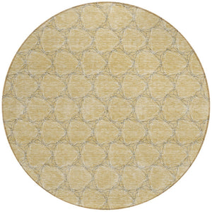 HomeRoots 5' Durable Wheat and Gray Geometric Area Rug – Versatile, Washable Design for Indoor and Outdoor Use 8' Round 613598