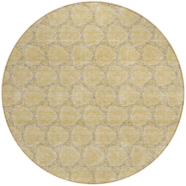 HomeRoots 5' Durable Wheat and Gray Geometric Area Rug – Versatile, Washable Design for Indoor and Outdoor Use 8' Round 613598