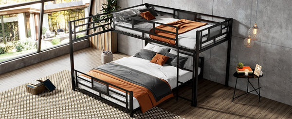 English Elm L-shaped Steel Twin Over Full Bunk Bed Corner Frame with Guardrails for Kids N750P196510B