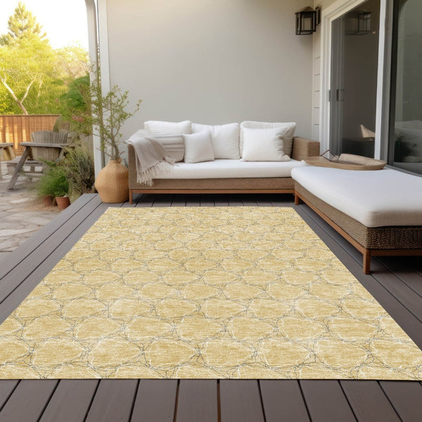 HomeRoots 9' Stylish Wheat and Gray Geometric Washable Area Rug - Perfect for Indoor and Outdoor Spaces! 613600