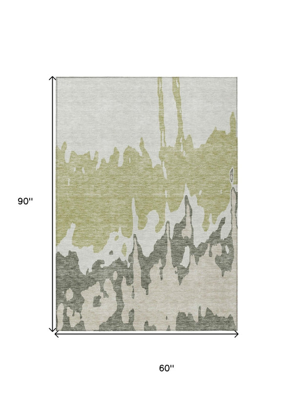 HomeRoots 5' Sage and Ivory Abstract Area Rug - Washable, Durable Indoor-Outdoor Design for Stylish Spaces 5' X 8' 613603