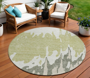 HomeRoots 5' Sage and Ivory Abstract Area Rug - Washable, Durable Indoor-Outdoor Design for Stylish Spaces 8' Round 613604