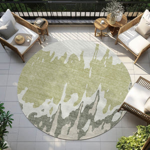 HomeRoots 5' Sage and Ivory Abstract Area Rug - Washable, Durable Indoor-Outdoor Design for Stylish Spaces 8' Round 613604