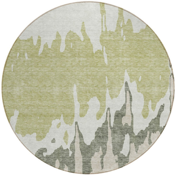 HomeRoots 5' Sage and Ivory Abstract Area Rug - Washable, Durable Indoor-Outdoor Design for Stylish Spaces 8' Round 613604