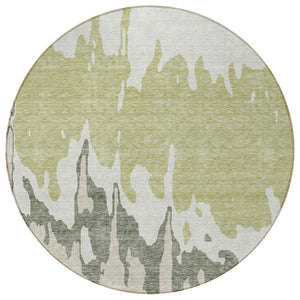 HomeRoots 5' Sage and Ivory Abstract Area Rug - Washable, Durable Indoor-Outdoor Design for Stylish Spaces 8' Round 613604