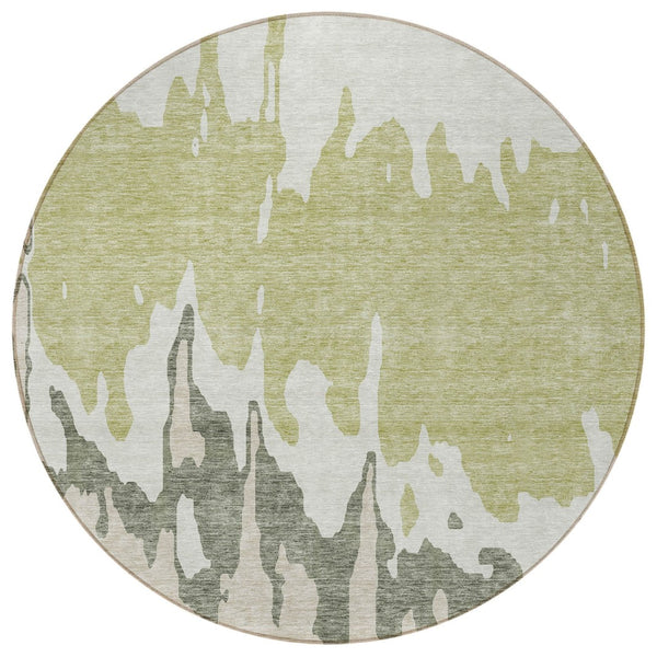 HomeRoots 5' Sage and Ivory Abstract Area Rug - Washable, Durable Indoor-Outdoor Design for Stylish Spaces 8' Round 613604