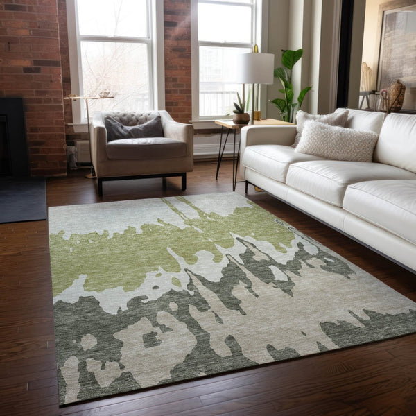 HomeRoots 5' Sage and Ivory Abstract Area Rug - Washable, Durable Indoor-Outdoor Design for Stylish Spaces 8' X 10' 613605