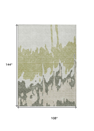 HomeRoots 5' Sage and Ivory Abstract Area Rug - Washable, Durable Indoor-Outdoor Design for Stylish Spaces 9' X 12' 613606